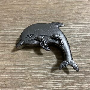 Vintage Torino Pewter Dolphin Jewelry Necklace Brooch Earrings Trinket Box Set